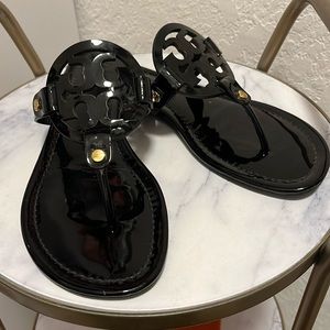 Black patent leather Tory Burch Miller sandals. Size 8.5 women’s.